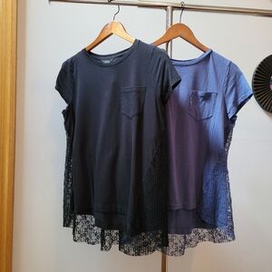 2 Simply Vera Vera Wang Cap Sleeve 1Blk And 1 Blue Side Lace Top Round Neck Sz M